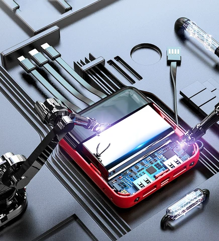 Mini Power Bank 20000 мАч Портативное зарядное устройство с двумя USB-портами Powerbank с USB-кабелем типа C для iPhone 15 14 Запасной аккумулятор Samsung Xiaomi