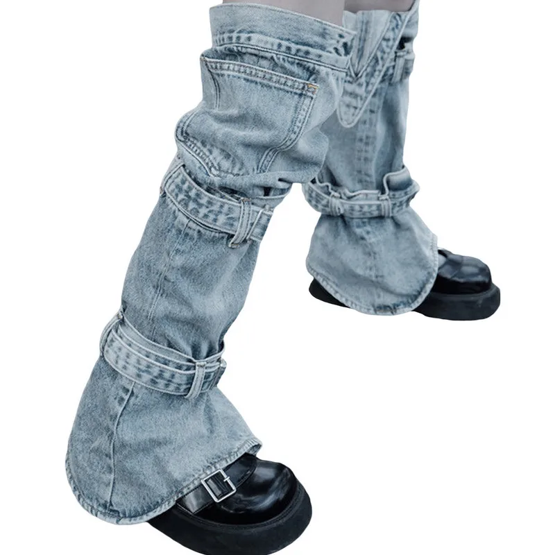 Socks for Women Fall Winter Leg Warmers Knee Length Lolita Harajuku y2k Buckled Denim Leggings Stylish Jean Foot Socks for Lady