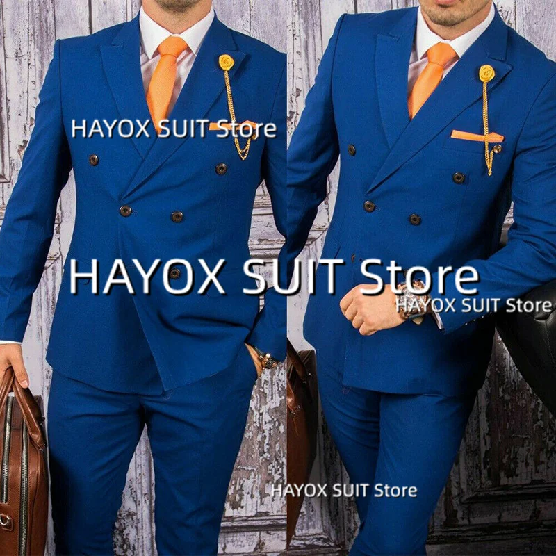 Men's Suit 2 Piece Point Lapel Double Breasted Jacket Business Formal Groom Groomsmen Dress Set