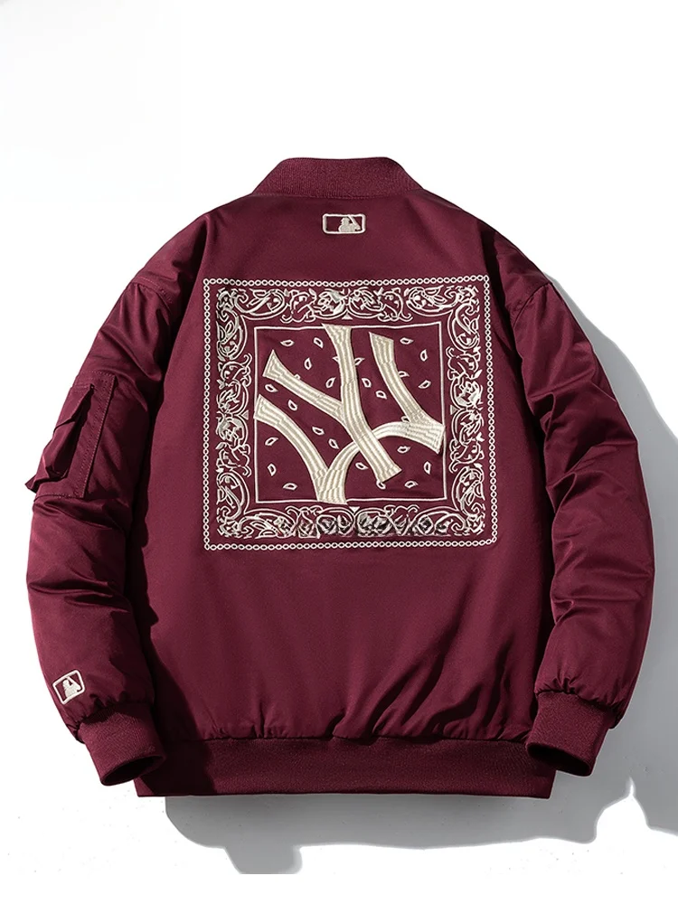 NY &amp New Outerwear Men's Autumn and Winter Hong Kong Sle Trendy Brand Embroidery Baseball Uniform Casual Bomber jacke...