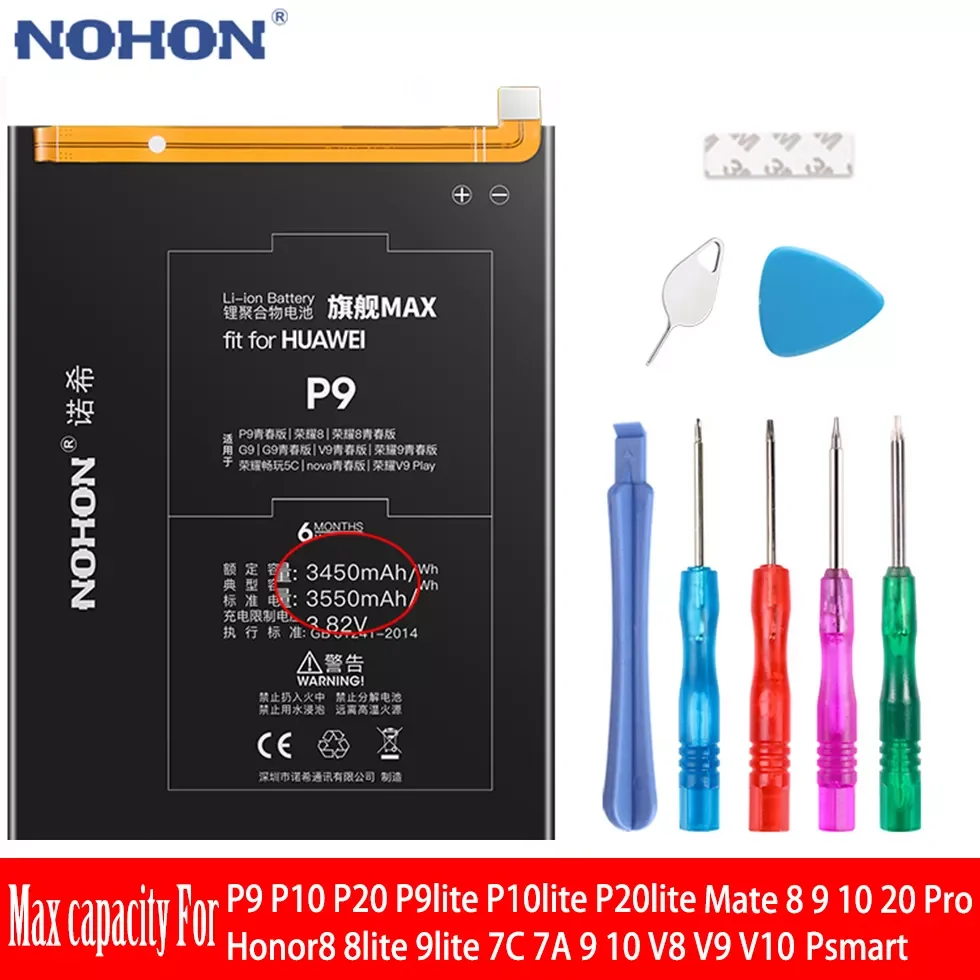 

Оригинальная Аккумуляторная Батарея NOHON для Huawei P9 P10 P20 Lite 8 9 Mate 20 Pro 7C 7A P Smart 3 3e GR3 2017 V9 View 10