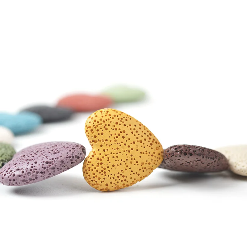 15/19pcs Natural Volcano Lava Stone Heart Shape Colorful Loose Crafts Beads For DIY Necklace Bracelets Earring Jewelry Making