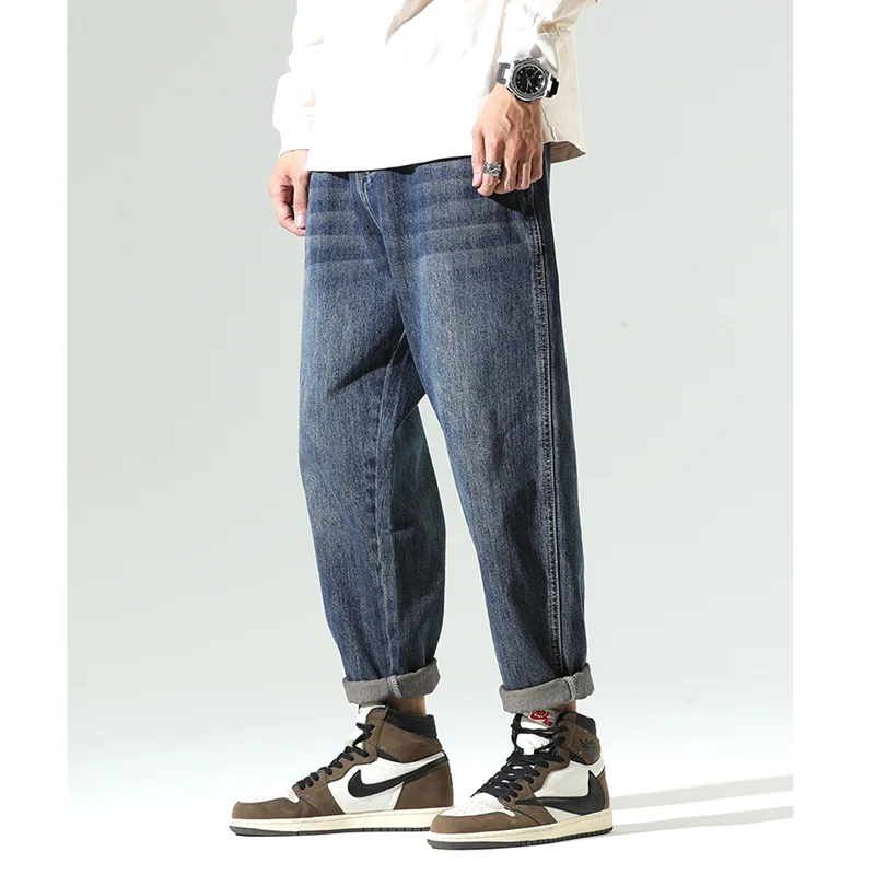 Streetwear Men American Vintage Loose Blue Jeans 2022 Autumn and Winter New Pattern Versatile Fashion Large Haren Pants Female