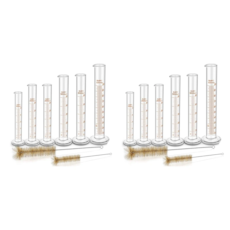 

2 Set Thick Glass Graduated Measuring Cylinder Set Glass With 4 Brushes