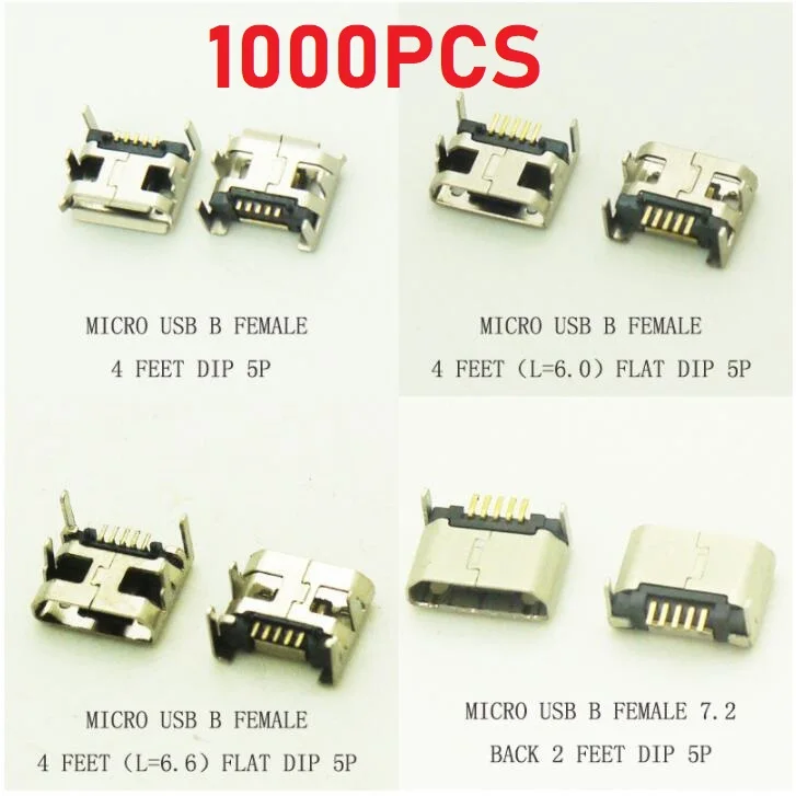 

1000 шт. катушковый упаковочный микро-USB разъем тип В гнездовой разъем 5-контактный длинный 4-футовый DIP плоский/Изогнутый Рот L = 6,0/6,6 мм