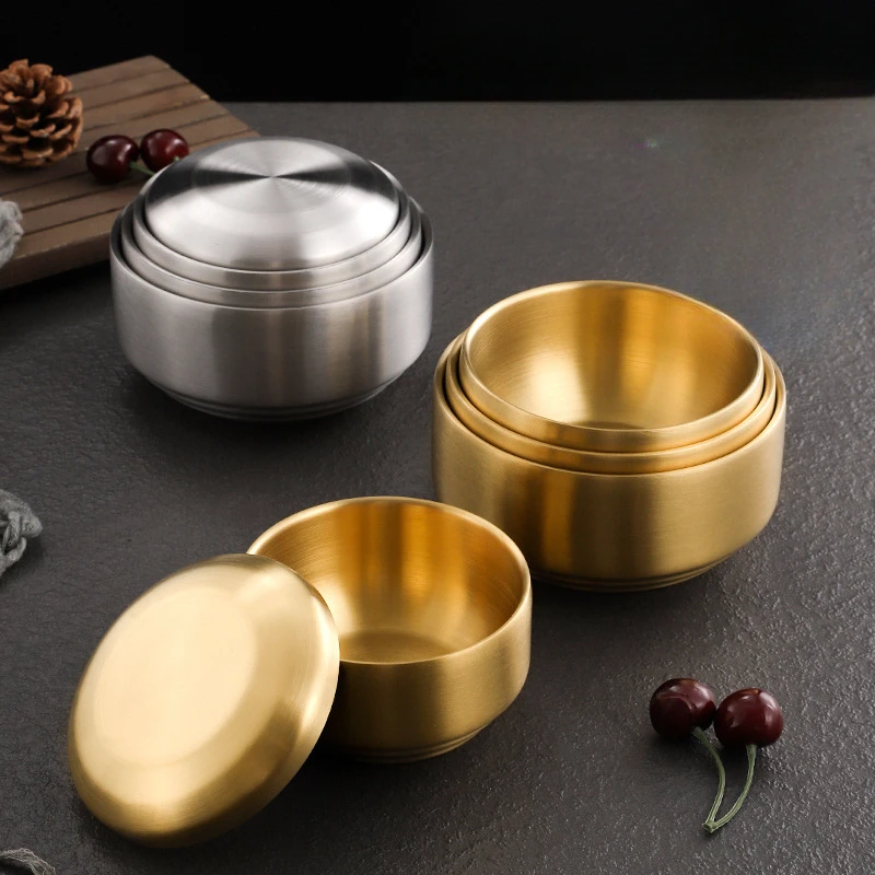 Двухслойная Миска Для Риса Из Нержавеющей Стали В Корейском Стиле 304 С Крышкой