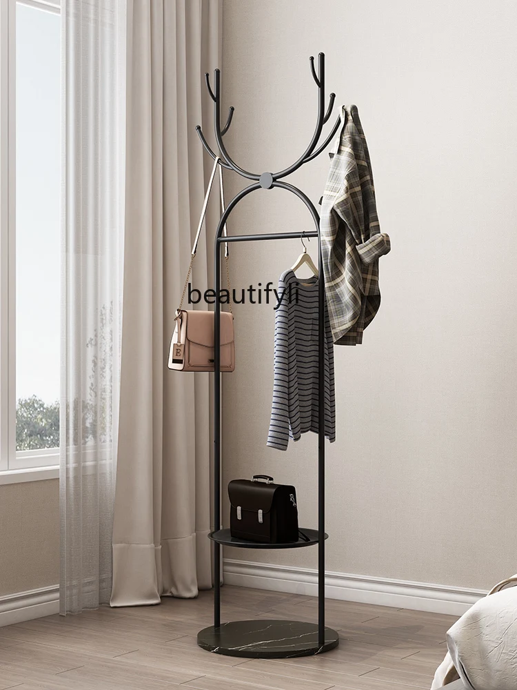 

zqMarble Iron Antlers Coat Rack Floor Bedroom and Household Storage Light Luxury Hanger