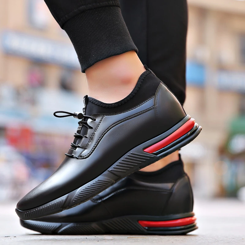 

Mens Casual Platform Shoes Leather Height Increase 6cm 8cm Male Sneakers Solid Color Breathable Business Mens Vulcanize Shoes