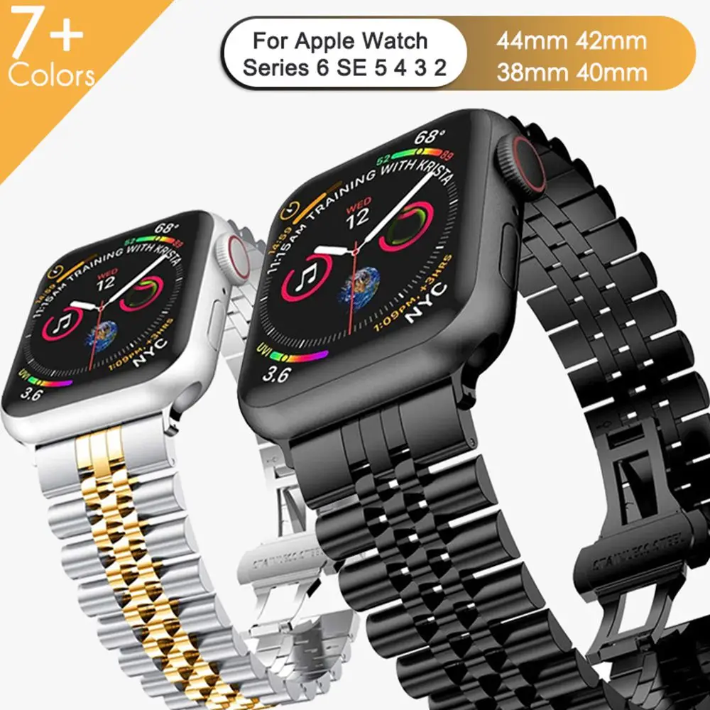 

Ремешок сменный из нержавеющей стали для Apple Watch Band 6 SE 5 4 3 42 мм 44 мм 45 мм, металлический спортивный браслет для iWatch 7 6 5