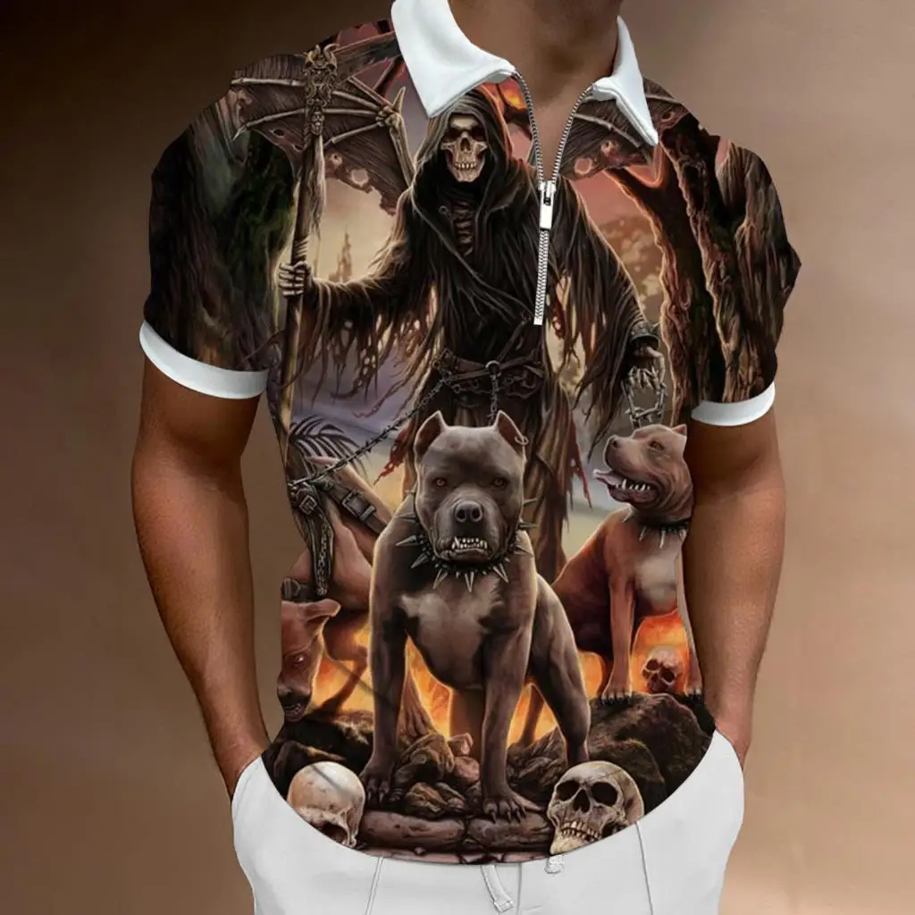 

Бесплатная доставка, рубашки-поло с принтом головы животных, Повседневная Толстовка с коротким рукавом для мужчин, летняя новая рубашка-пол...