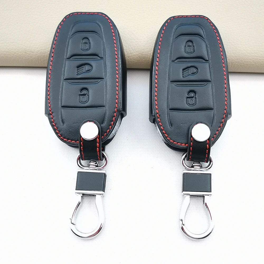 

Hot Sale Leather Car Key Case Cover For Peugeot 208 5008 DS3 DS5 DS6 For Citroen C4 C5 X7 S 3 Buttons Smart Remote Accessories