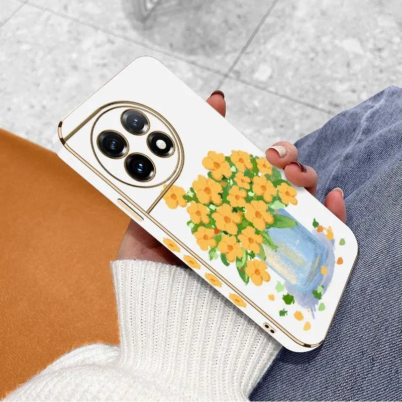 Oil Painting Flower Luxury Plating Phone Case For Oneplus 11 11R 10R 10T 10 Pro 9 9R 9RT 8T 8 8 Pro Cover