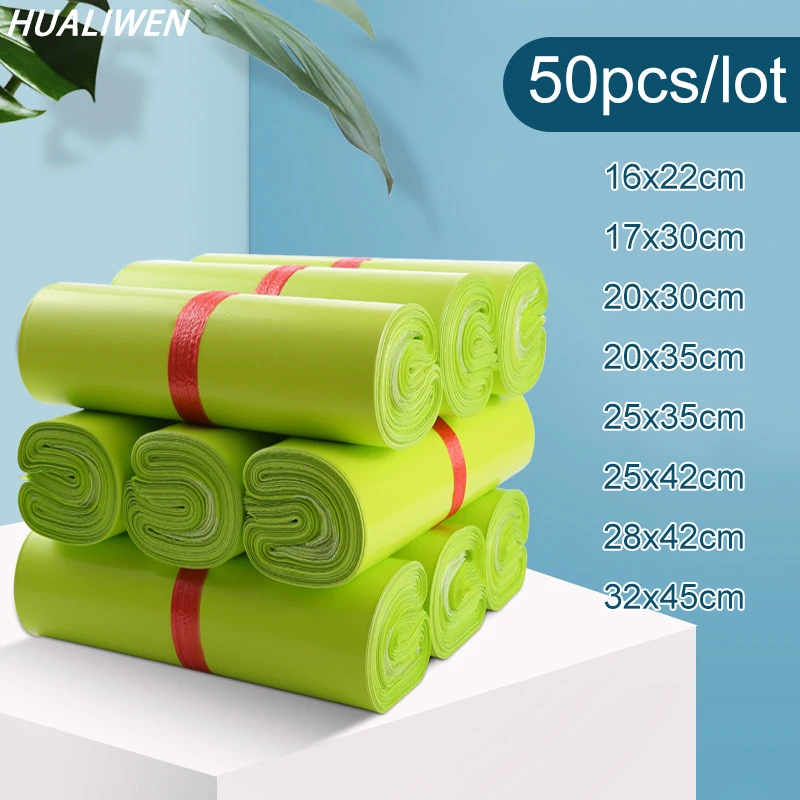 

50pcs/Lots Green Courier Bag Express Envelope Storage Bags Mail Bag Mailing Bags Self Adhesive Seal Plastic Packaging Pouch