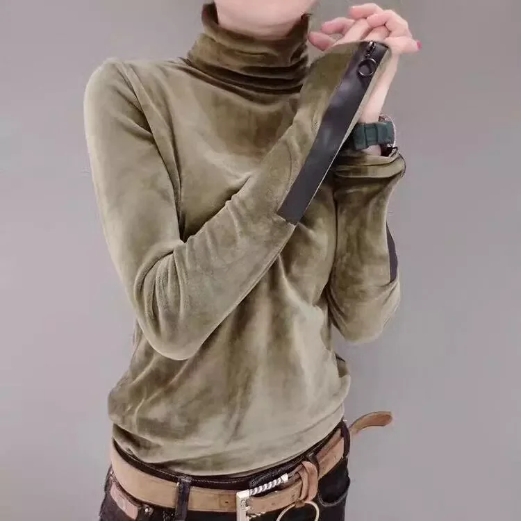 

Y2KNew womentops traf Y2K roupas femininasEuropean stations fall and winter warm velvet collar high collar hedging wild shirt lo