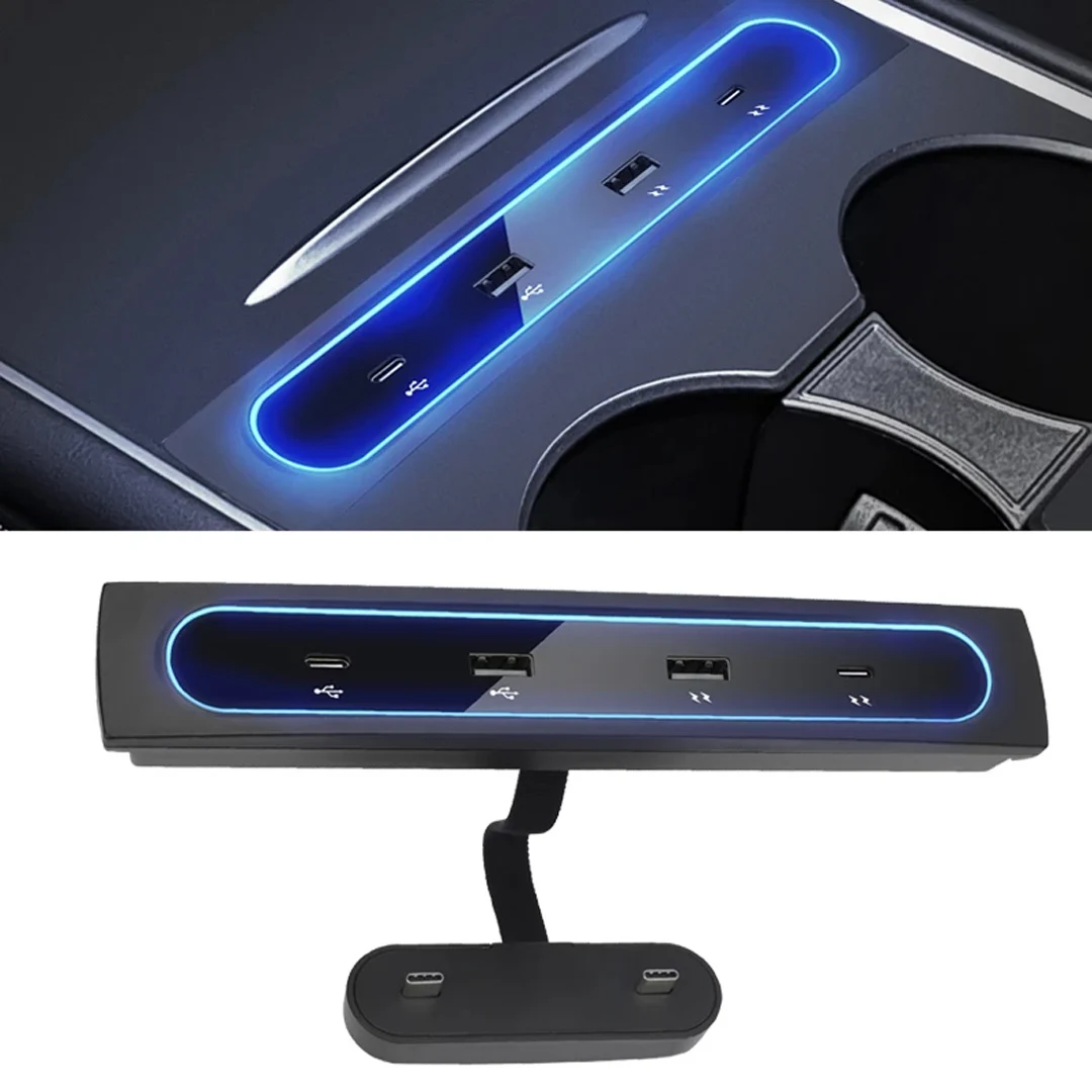

For Tesla Model 3 2021 Model Y 27W Quick Charger Smart Docking Station for Tesla Model Y USB Shunt Hub Interior Accessories