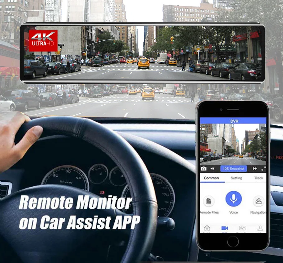 car dvr rear view mirror recorder 4k video 12 inch dash cam wifi gps track sony imx415 ultra hd 38402160p camera for phone app free global shipping