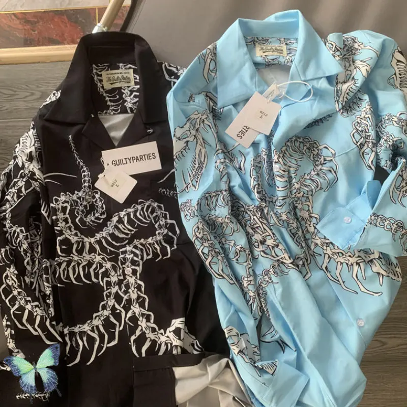 

Spring Wacko Maria Shirts High Quality Full-printed Dragon Snake Loose Hawaiian Long-sleeved Shirt for Men Women