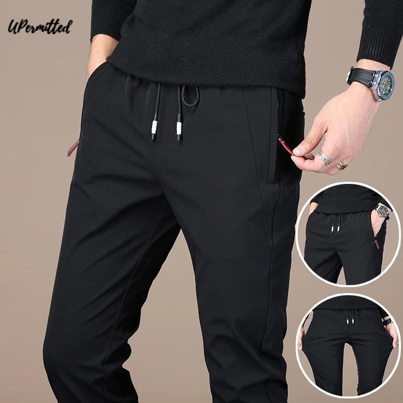 

2022 Spring Summer Men Casual Pants Slim Fit Ice Silk Thin Elastic Quick Drying Man Sports Bottom Fashion Sweatpants Trousers