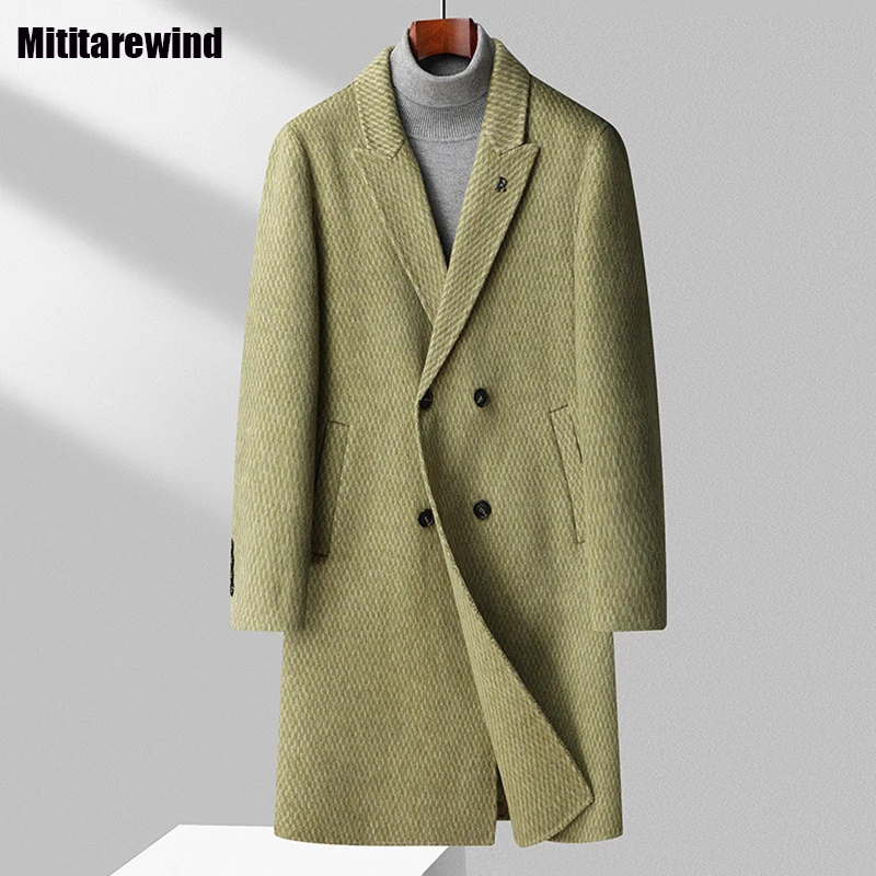 

Мужская куртка в английском стиле, повседневное двухстороннее шерстяное пальто, двубортное шерстяное пальто с ручной строчкой, 2023