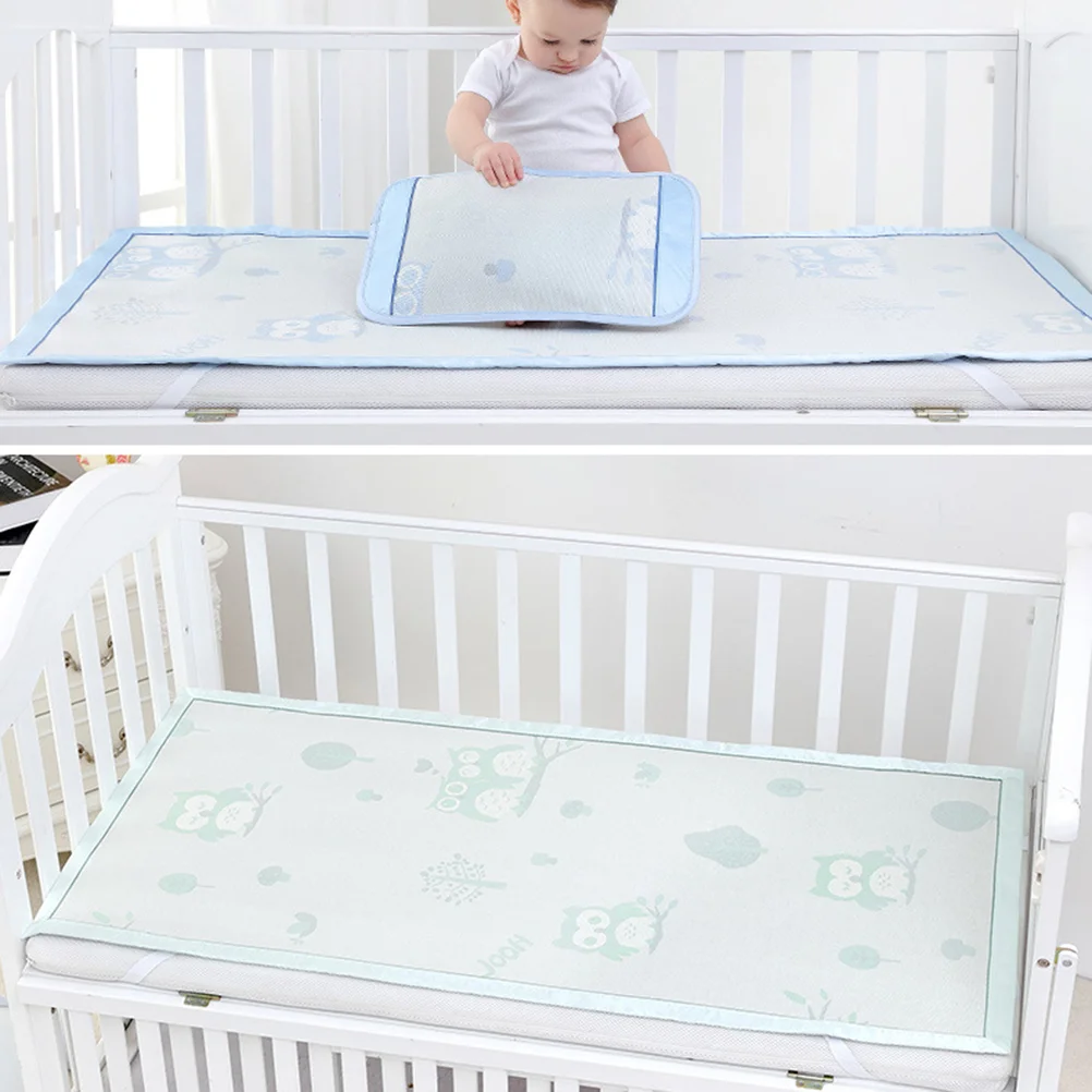 

Baby Summer Cool Mat Baby Bed Pad with Pillow Set Breathable Ice Silk Sleeping Crib Mattress for Newborn Toddler Bed(Random