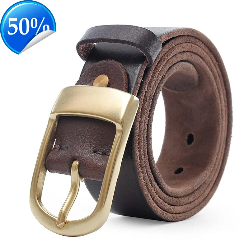 3.8CM Real Cowskin Genuine Leather Belt Luxury Men's Business Fashion Strap Male Cowhide Jeans Belt For Men Copper Pin Buckle