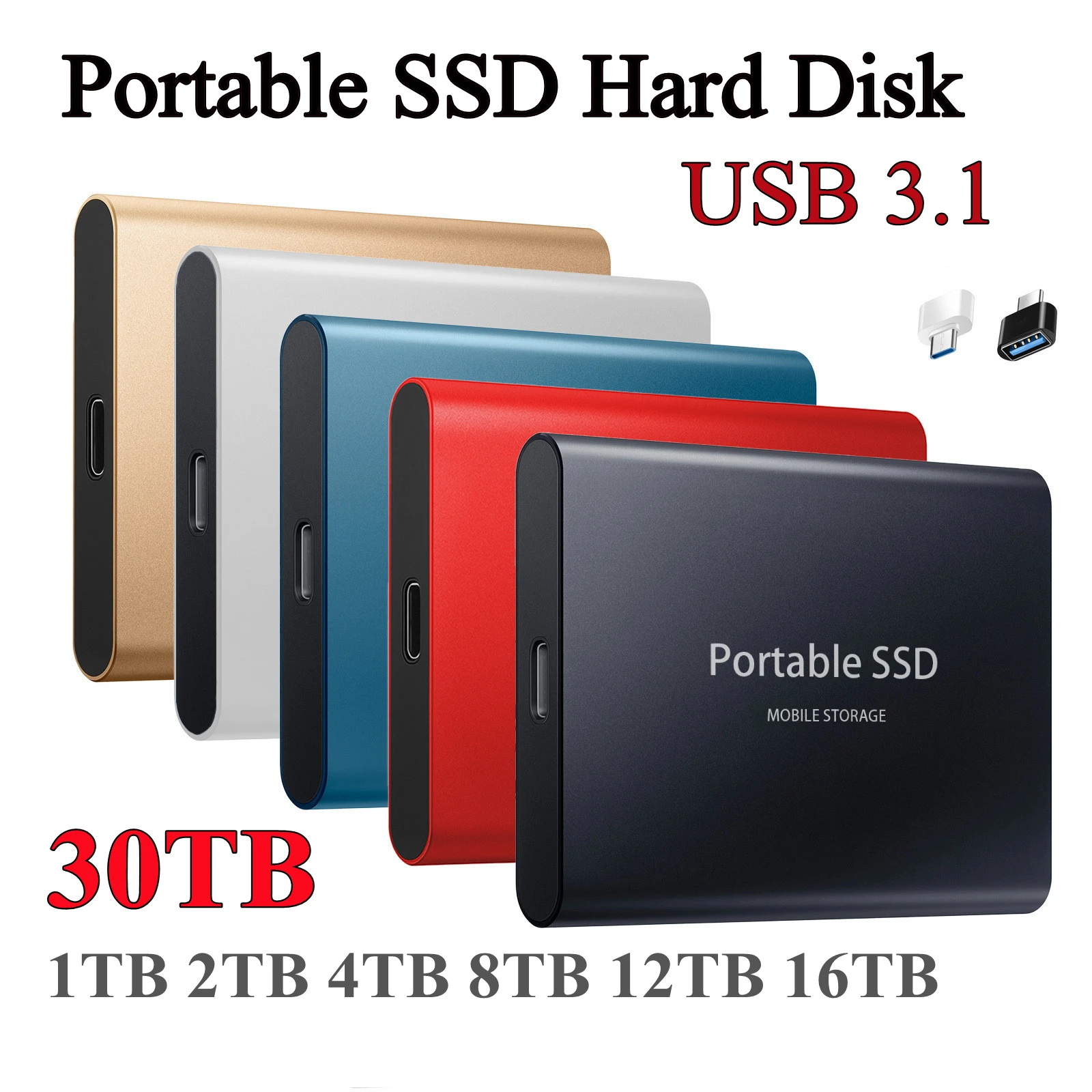 SSD портативный Оригинальный внешний жесткий диск, твердотельные диски для ПК, ноутбука, компьютера, устройство хранения, USB 3,1 16 ТБ 30 ТБ HDD