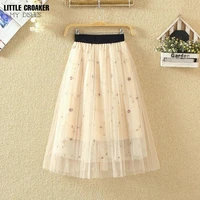 women skirts female fashion long skirt summer casual a line skirts solid color elastic high waist skirt loose embroi above knee