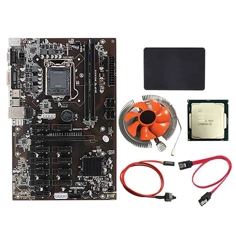 B250B BTC Mining Motherboard With G3900 CPU+Fan+240G SSD+Switch Cable+SATA Cable 12 PCI-E 1X Slot LGA1151 DDR4 SATA3.0