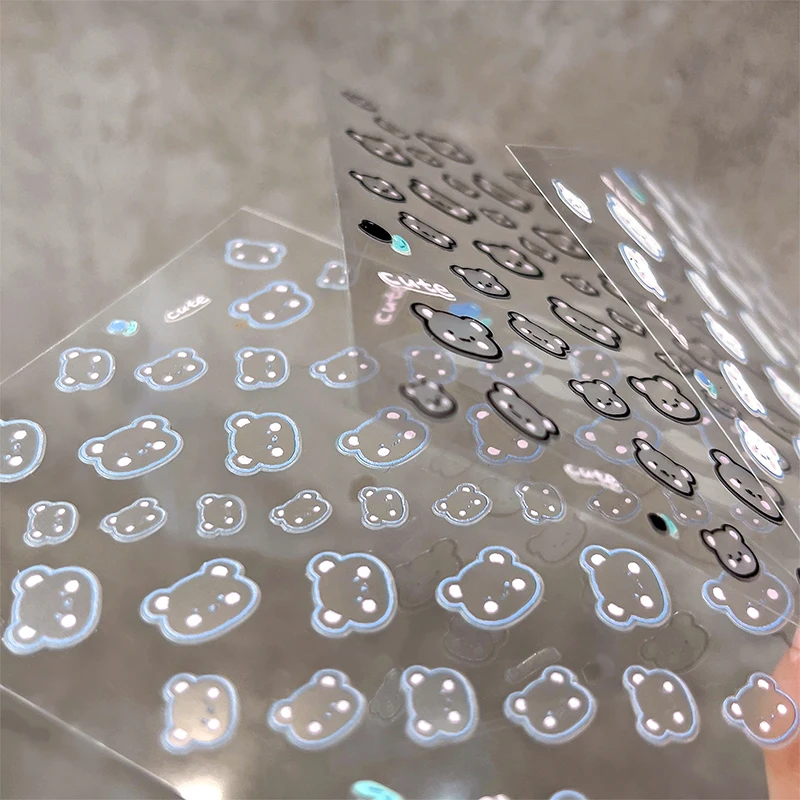 5D милый мультяшный медведь кошка с тиснением наклейки для ногтей аксессуары