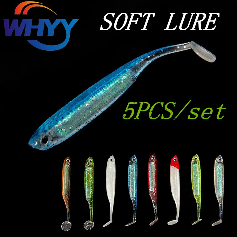 

5Pcs T Tail Soft Baits Jigging Fishing Lures 90mm 4g Bass Pike Aritificial Silicone Color Tube Fish Swimbait leurre souple