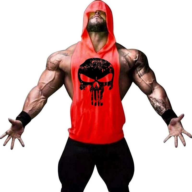 

Skull Gorilla Men's Gym Tank Top Cotton Fitness Bodybuilding Sleeveless Hoodies Vest Male Training Clothes Hooded Tanktop
