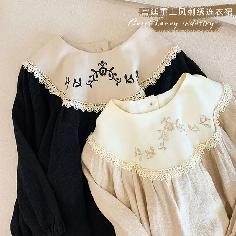 

Girls Dress 2022 Spring New Girl Baby Korean Embroidered Retro Princess Dress