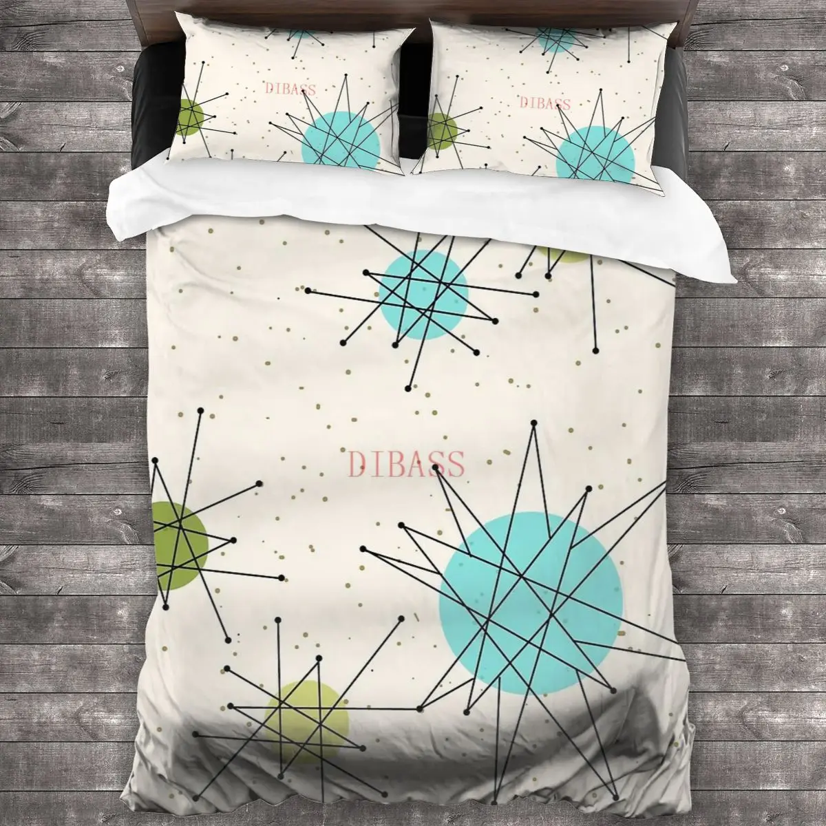 

Iconic Atomic Starbursts Pattern Soft Microfiber Comforter Set with 2 Pillowcase Quilt Cover With Zipper Closure