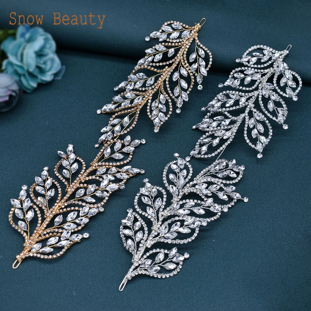 

DZ017 Fashion Bridal Headband Rhineston Wedding Headpieces Leaf Party Hair Accessories for Women Tiara Silver Crystal Headwear