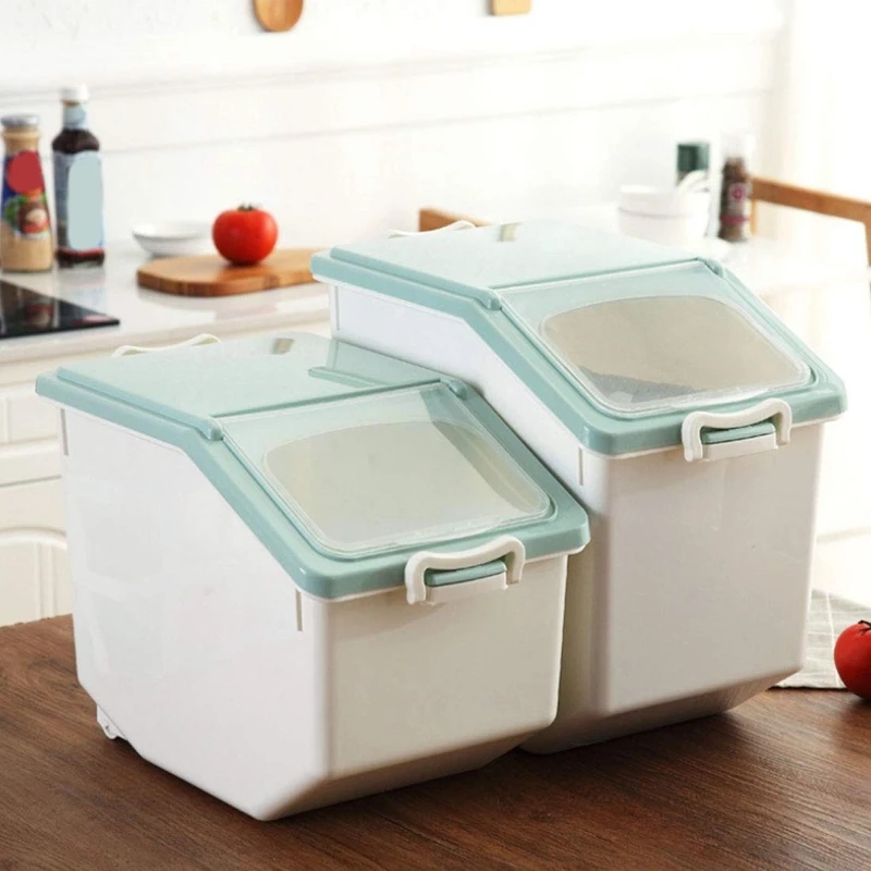 

Rice Storage Container Airtight Food Container With Sealed Cereal Grain Organizer With Wheels For Kitchen