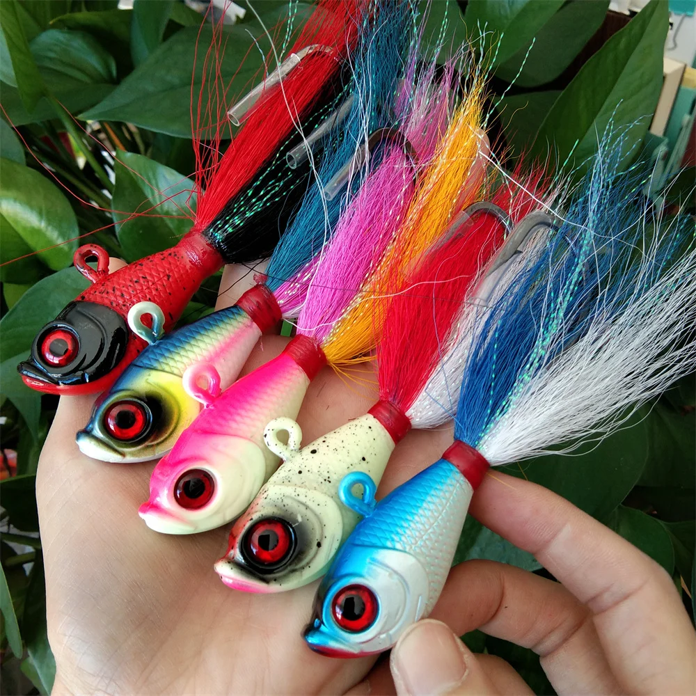 

Swolfy 5PCS 84g Fishing Lure Metal Swim jig Hook Bait lead hook Feather Hook beard pesca jigging lure Fishing