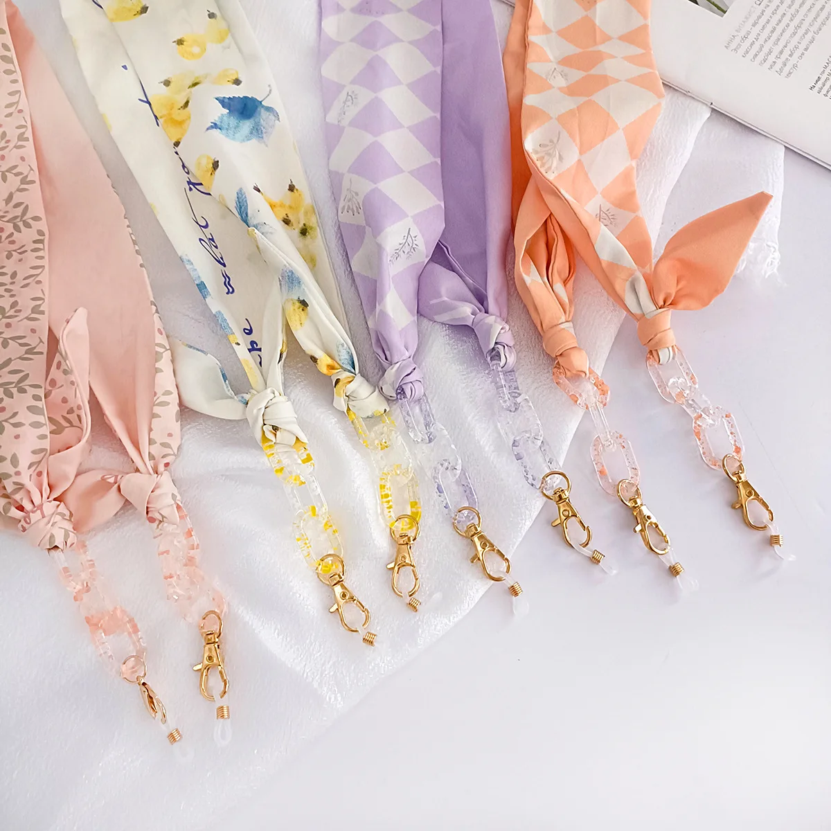 

European and American glasses anti-skid rope printed fabric Bow rope high-end glasses anti-throw rope hanging Necklace