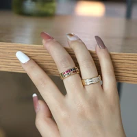 fashion double shiny cubic zircon women rings gold color female daily wear stylish colorful rings anniversary girl gifts jewelry