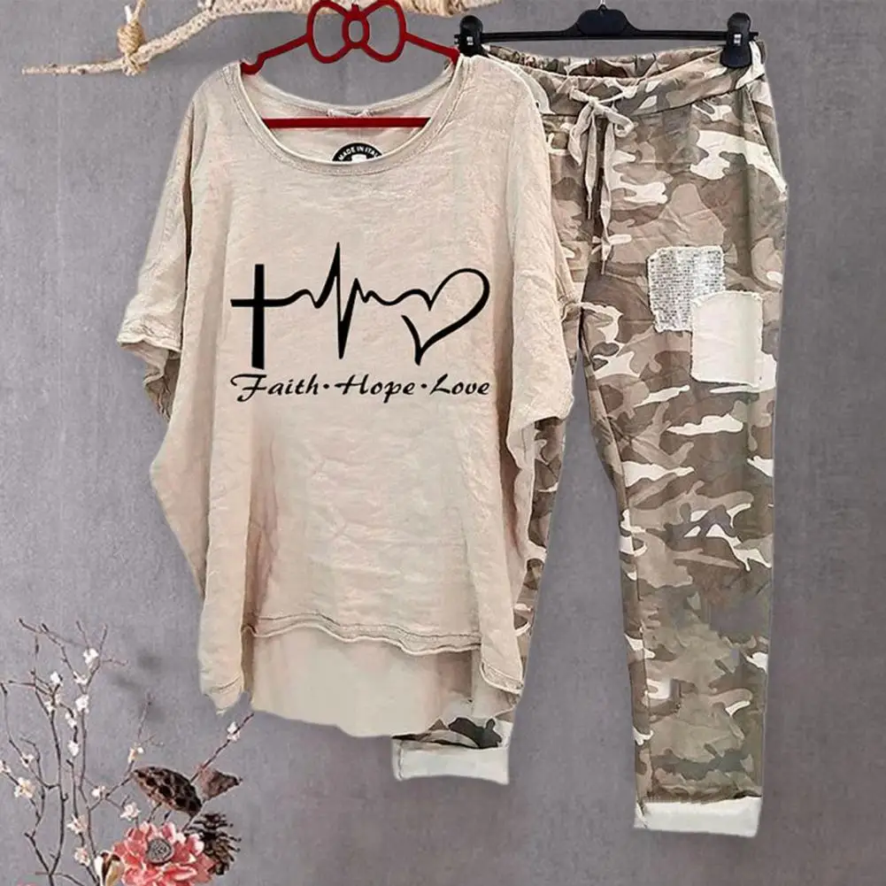 Костюм с камуфляжным принтом женский костюм из смеси хлопка летний повседневный