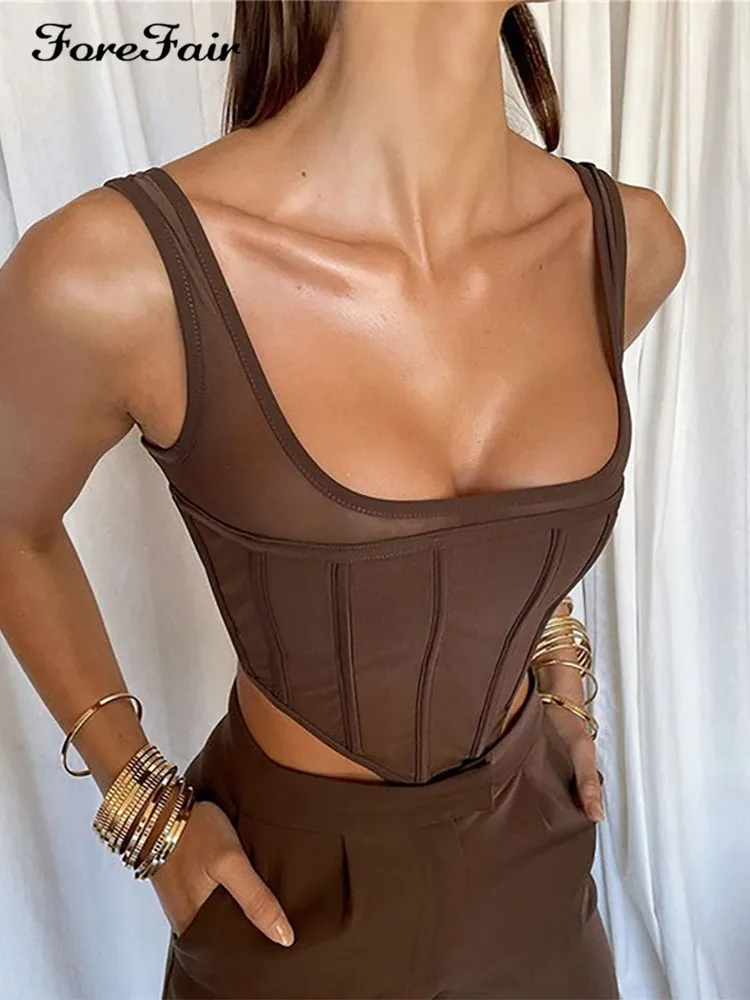 

Forefair 2022 летний сексуальный Y2k Корсет Короткий Топ женский коричневый модный без рукавов с открытой спиной Белые Повседневные майки для клуб...
