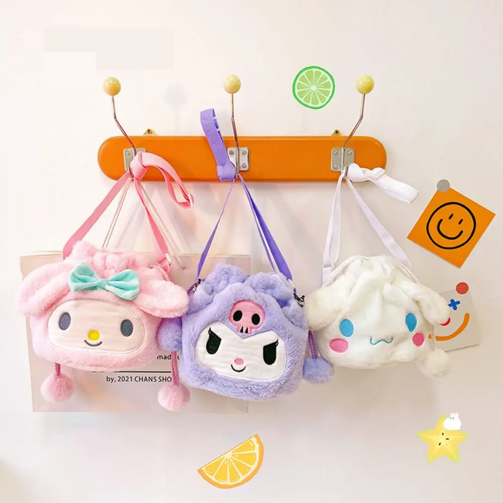 

Sanrio Plush Bags Kuromi Fashion Small Girl Plush Coin Purses Backpack Accessories Women Cute Hand Bags Drawstring Pocket