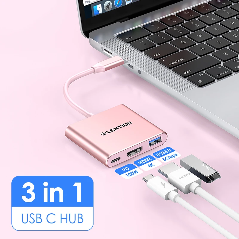 Адаптер LENTION USB C HUB 4KHD HDMI PD100W MacBook Air/Pro Ipad TypeC HUB Surface/Chrome/Nintendo switch, стабильный адаптер драйвера