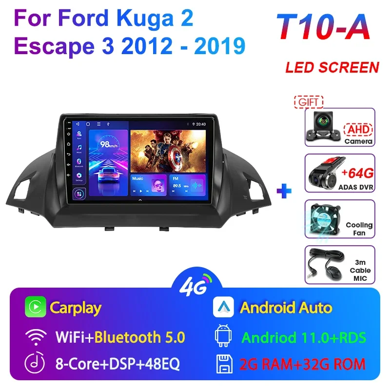 

JMCQ Android 12 Автомобильная магнитола для Ford C-MAX Kuga 2 Escape 3 2012 - 2019 мультимедийный плеер навигация GPS Carplay 2 Din головное устройство