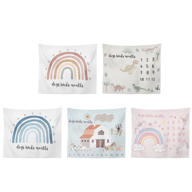 

Cartoon Pattern Baby Milestones Memorial Blanket Play Mats Backdrop Cloth for Baby Girls Boys Infant Photo Props Accessories