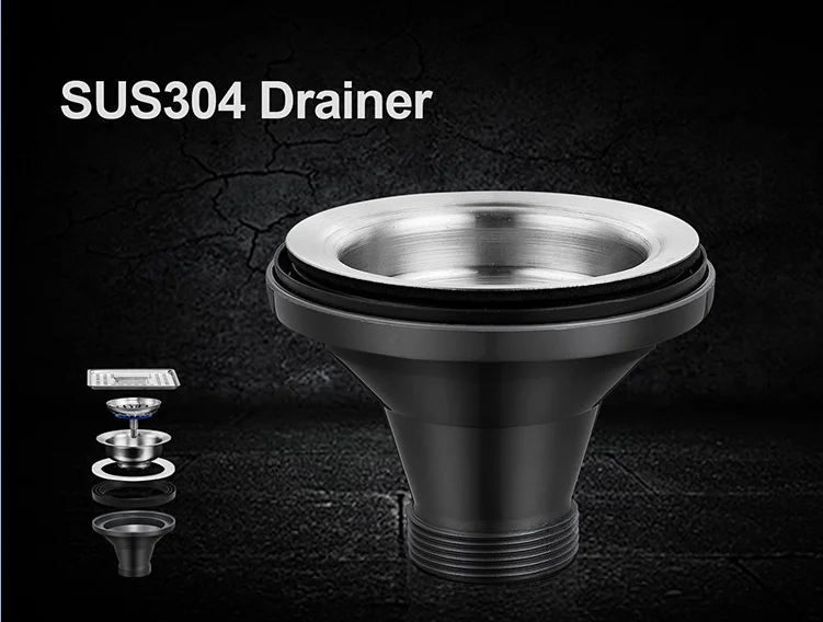 Кухонная раковина ручной работы Asras SUS304 черная с флюзером