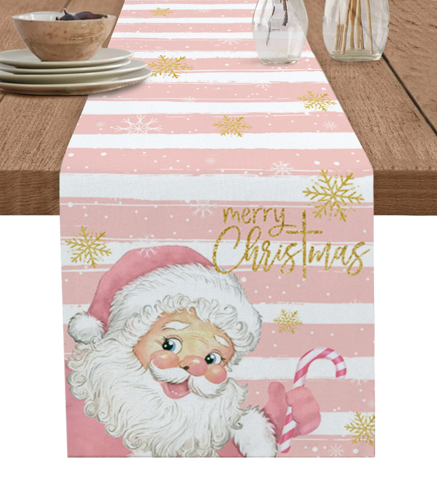 

Christmas Pink Old Man Snowflake Candy Table Runner Home Wedding Table Flag Mat Table Centerpieces Decoration Party Tablecloth