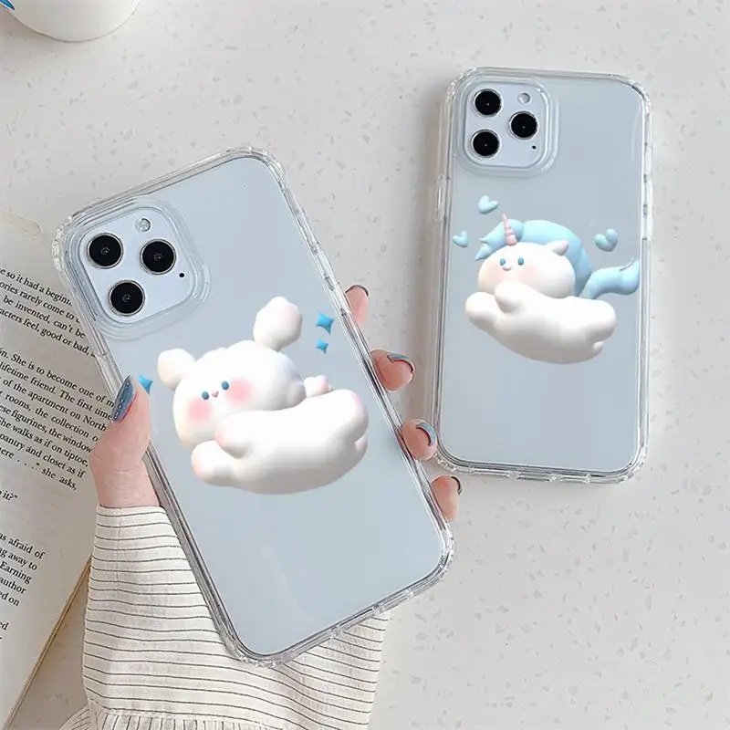 

Чехол для телефона с летающими мультяшными животными, кошкой, собакой, кроликом для iPhone 11 12 Mini 13 14 Pro XS Max X 8 7 6s Plus 5 SE XR, прозрачный чехол