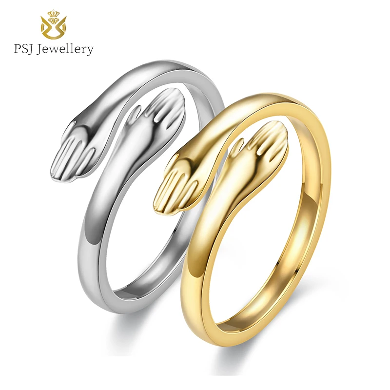 

PSJ Jewelry Fashion High Polished Hug-Shaped Silver / Gold Plated Adjustable Stainless Steel Rings for Men Women