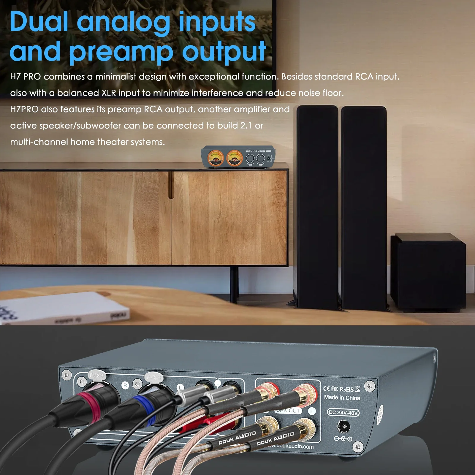 Усилитель Douk Audio H7PRO HiFi Class D TPA3255 сбалансированный XLR цифровой стерео усилитель