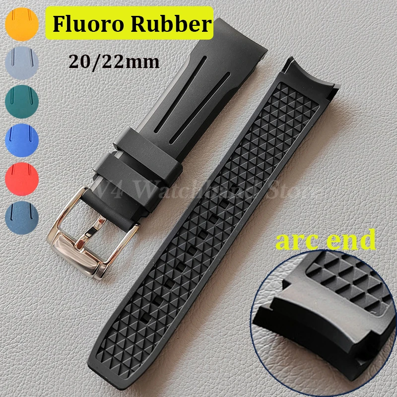 

Universal Fluorine Rubber Braclet Curved End High Quality Watchband 20mm 22mm Waterproof Sport Watch Strap Luxury Wristbelt